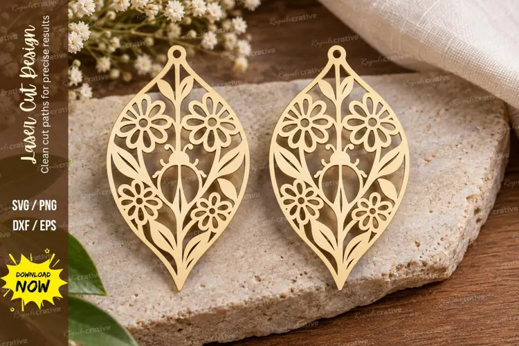 Floral Oval Laser Cut SVG File floral oval svg, oval earring