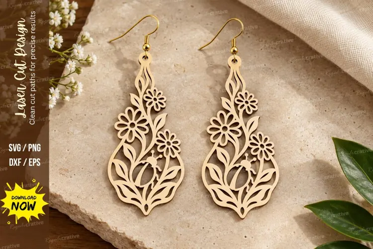 Slim Floral Laser Cut SVG File slim floral svg, long earring