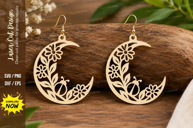 Botanical Crescent Laser Cut SVG File botanical crescent