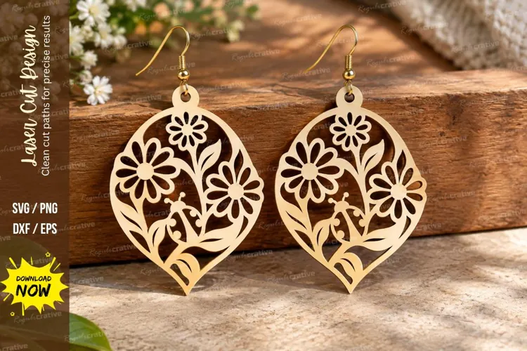 Daisy Oval Laser Cut SVG File daisy oval svg, daisy earring