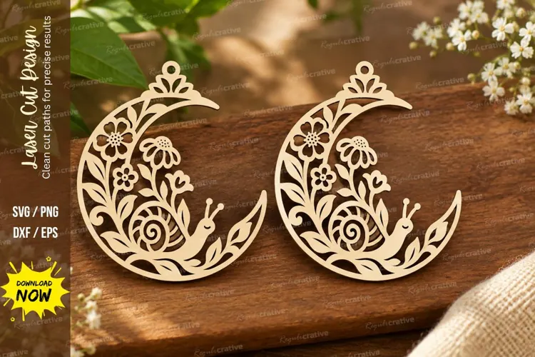 Floral Snail Crescent Laser Cut SVG File snail crescent svg,