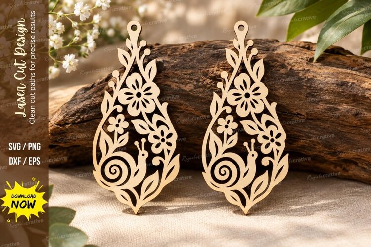 Ornate Snail Teardrop Laser Cut SVG File snail teardrop svg, example image 1