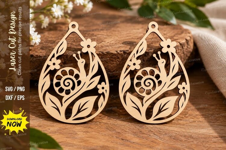 Snail Floral Teardrop Laser Cut SVG File snail teardrop svg, example image 1