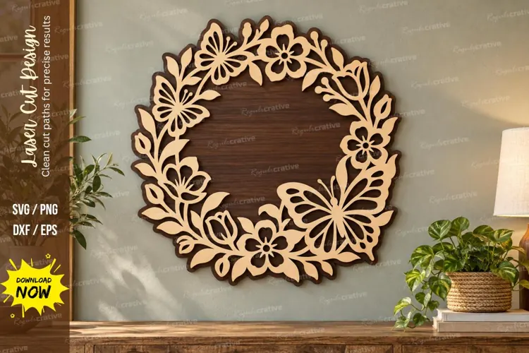 Butterfly Floral Wreath Laser Cut SVG File butterfly wreath