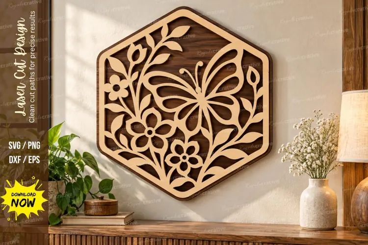 Butterfly Hexagon Laser Cut SVG File butterfly hexagon svg,