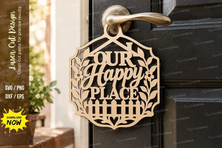 Our Happy Place Door Hanger Laser Cut SVG File our happy