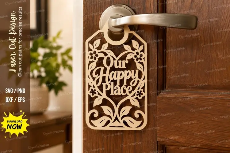 Floral Arch Happy Place Door Hanger Laser Cut SVG File our