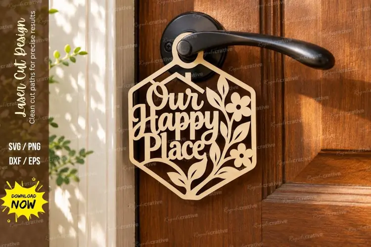 Hexagon Happy Place Door Hanger Laser Cut SVG File our happy