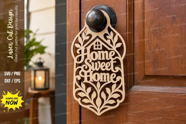Oval Home Sweet Home Door Hanger Laser Cut SVG File home