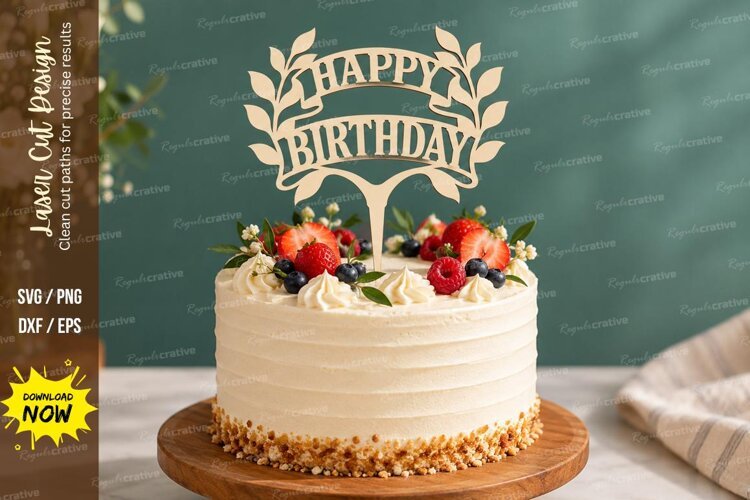 Floral Birthday Cake Topper Laser Cut SVG File floral birthd example image 1