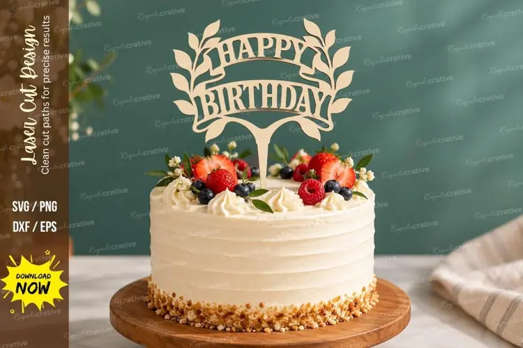 Floral Birthday Cake Topper Laser Cut SVG File floral birthd