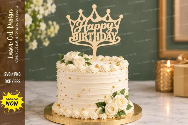 Crown Birthday Cake Topper Laser Cut SVG File crown birthday