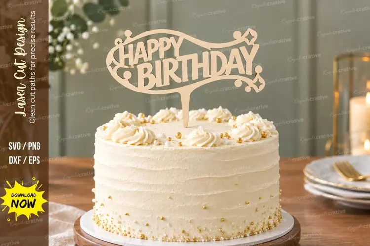 Banner Birthday Cake Topper Laser Cut SVG File birthday bann