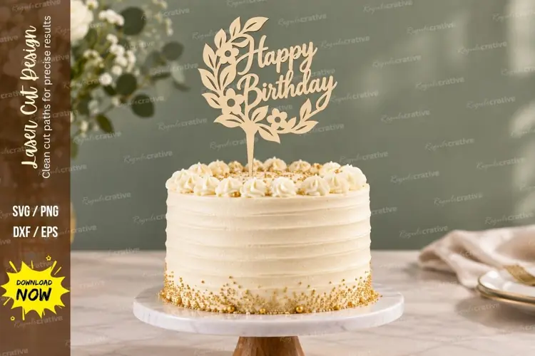 Floral Wreath Birthday Cake Topper Laser Cut SVG File floral
