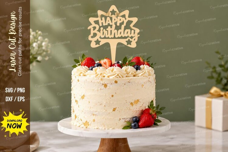 Star Birthday Cake Topper Laser Cut SVG File star birthday example image 1