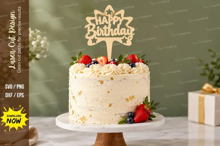Star Birthday Cake Topper Laser Cut SVG File star birthday