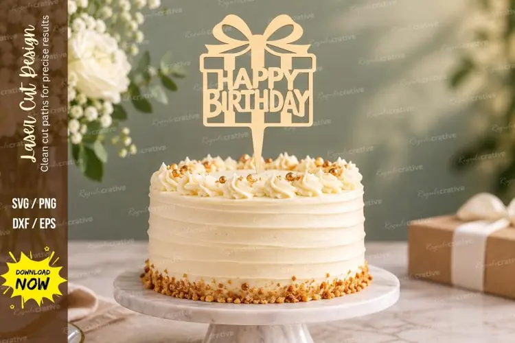 Gift Birthday Cake Topper Laser Cut SVG File gift birthday