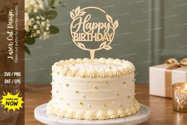 Round Birthday Cake Topper Laser Cut SVG File round birthda