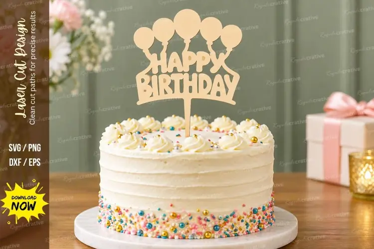 Balloon Birthday Cake Topper Laser Cut SVG File balloon