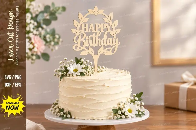 Botanical Birthday Cake Topper Laser Cut SVG File botanical