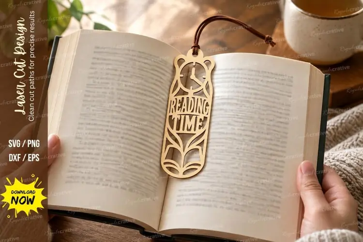 Floral Reading Time Bookmark Laser Cut SVG File reading time