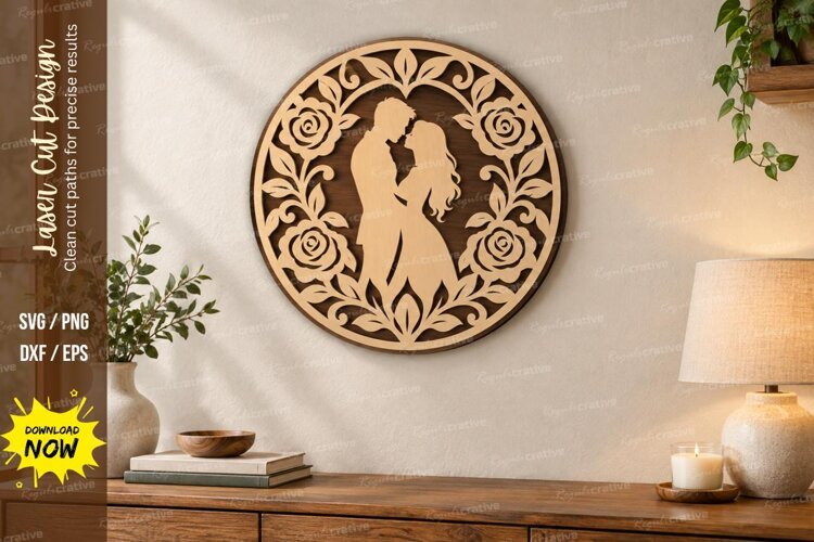 Romantic Couple Wreath Wall Art Laser Cut SVG File romantic example image 1