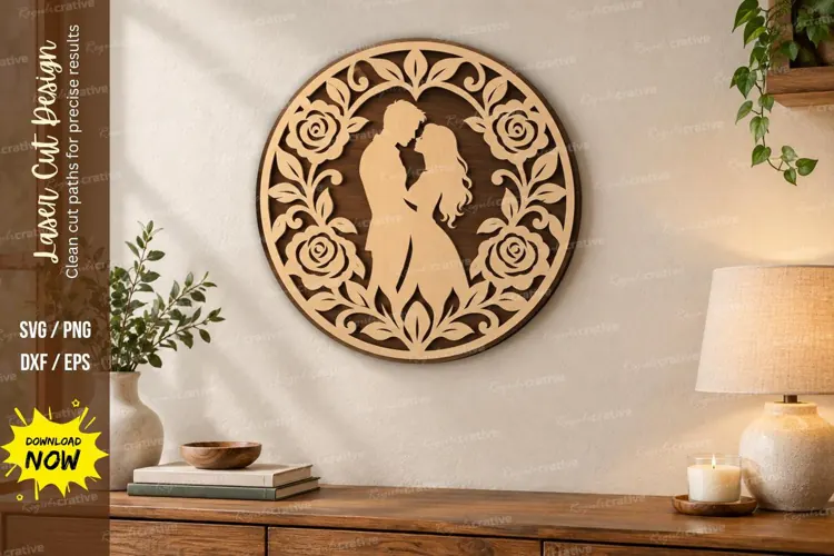 Romantic Couple Wreath Wall Art Laser Cut SVG File romantic