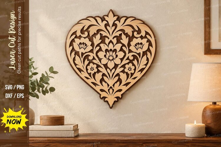 Floral Heart Wall Art Laser Cut SVG File floral heart svg example image 1