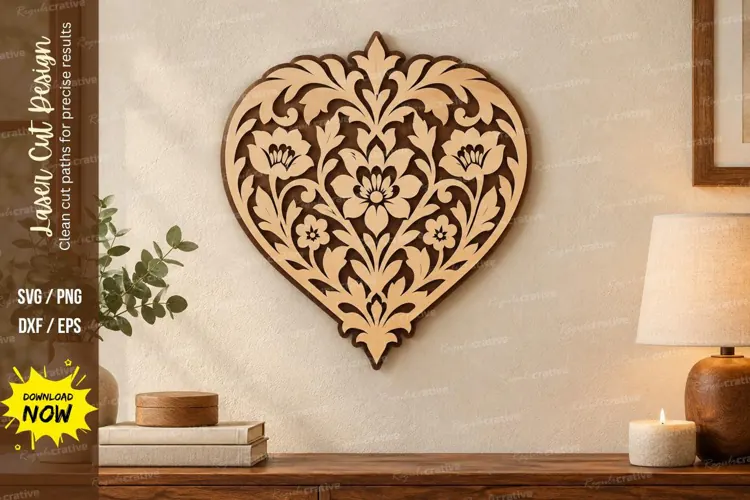 Floral Heart Wall Art Laser Cut SVG File floral heart svg