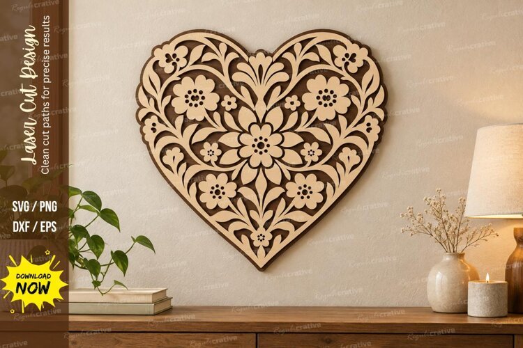 Daisy Floral Heart Wall Art Laser Cut SVG File daisy heart example image 1