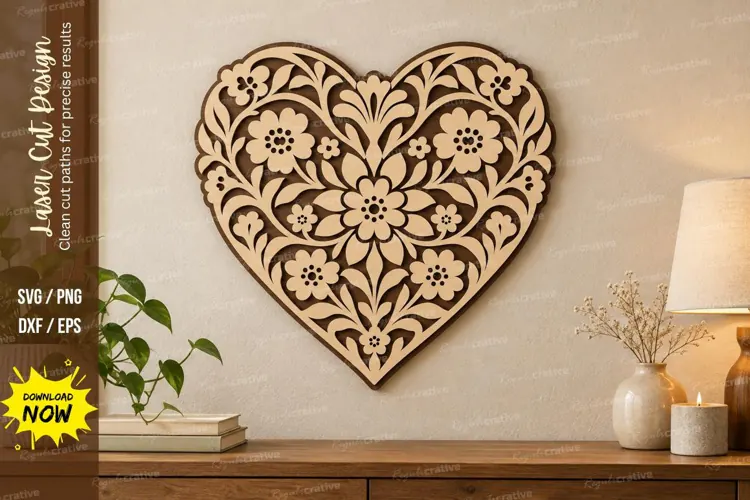 Daisy Floral Heart Wall Art Laser Cut SVG File daisy heart