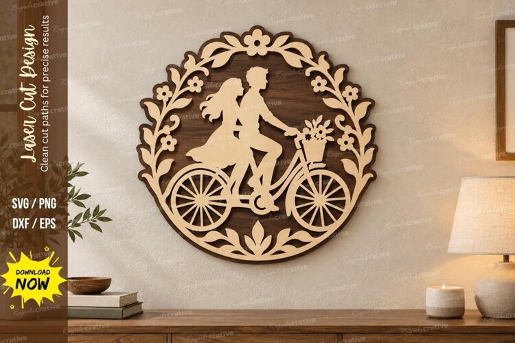 Bicycle Couple Wall Art Laser Cut SVG File bicycle couple sv example image 1