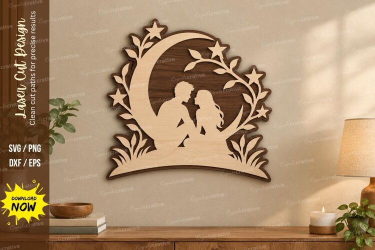 Moonlight Couple Wall Art Laser Cut SVG File moonlight coupl example image 1