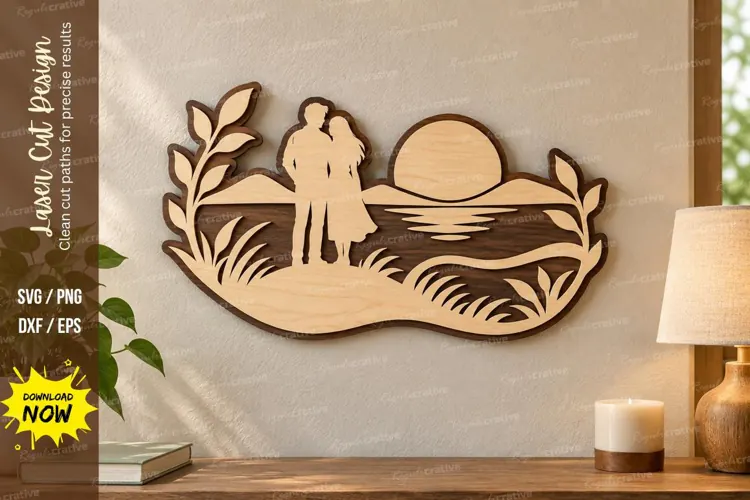 Sunset Love Couple Wall Art Laser Cut SVG File sunset couple