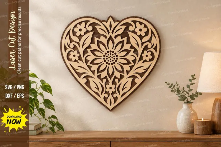 Sunflower Heart Wall Art Laser Cut SVG File sunflower heart