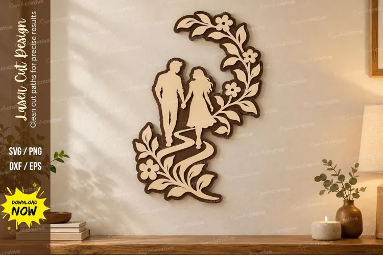 Romantic Couple Wreath Wall Art Laser Cut SVG File romantic