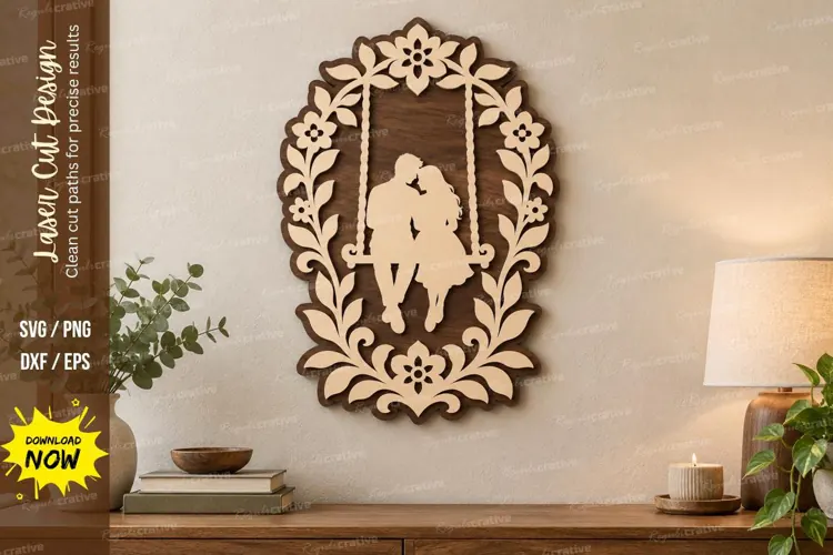 Oval Couple Floral Wall Art Laser Cut SVG File oval couple
