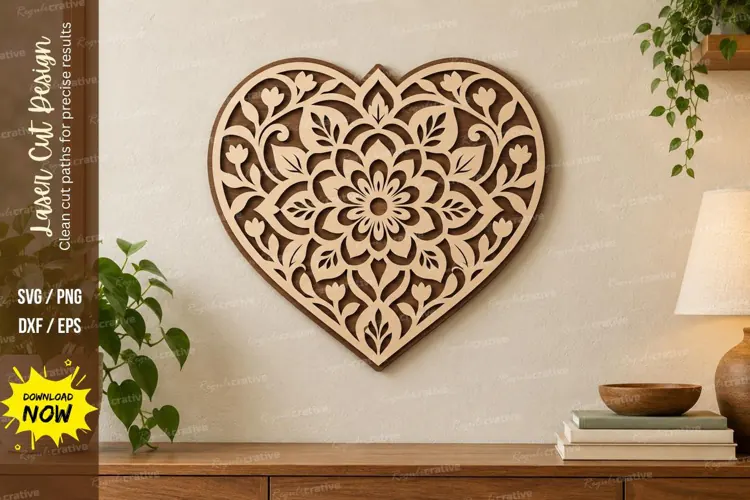 Mandala Heart Wall Art Laser Cut SVG File mandala heart svg,