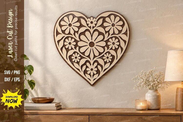 Daisy Heart Wall Art Laser Cut SVG File daisy heart svg example image 1