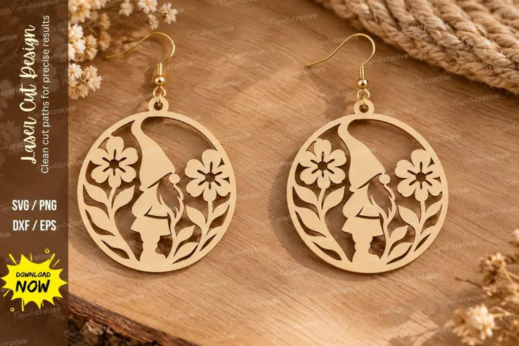 Round Floral Fairy Earrings Laser Cut SVG File fairy earring