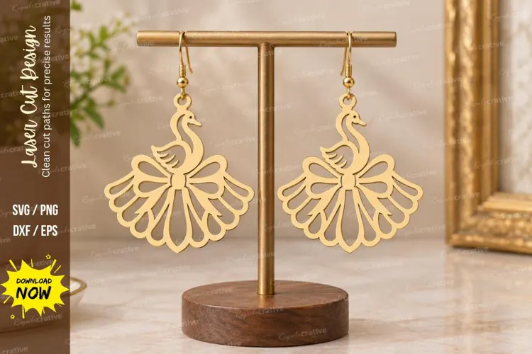 Peacock Fan Earrings Laser Cut SVG File peacock earrings svg