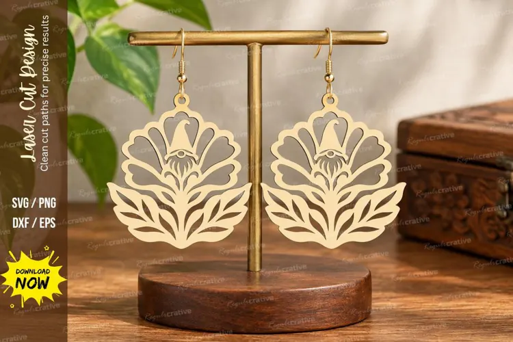 Lotus Floral Earrings Laser Cut SVG File lotus earrings svg,