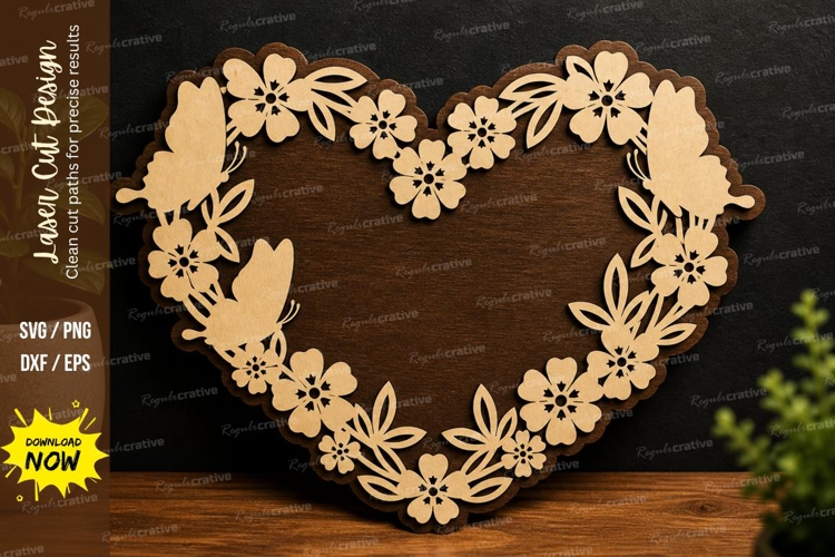Floral Heart Butterfly laser cut svg File example image 1