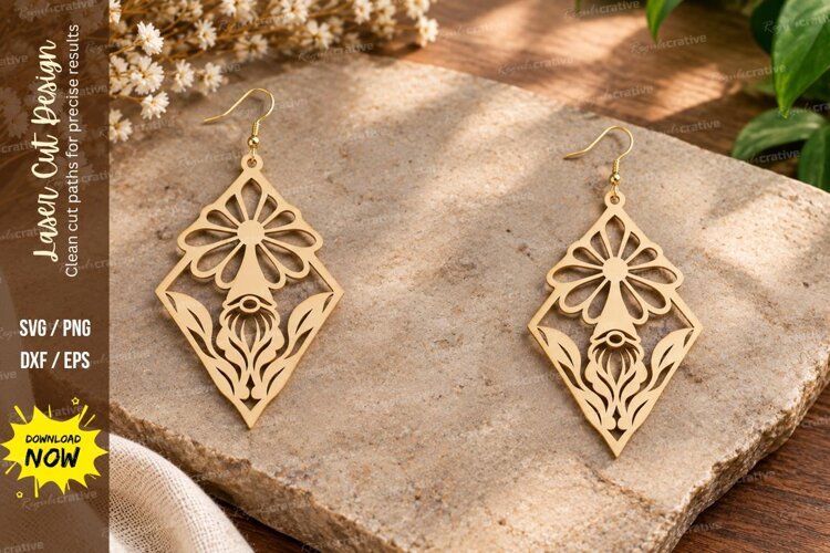 Diamond Floral Earrings Laser Cut SVG File diamond earrings example image 1