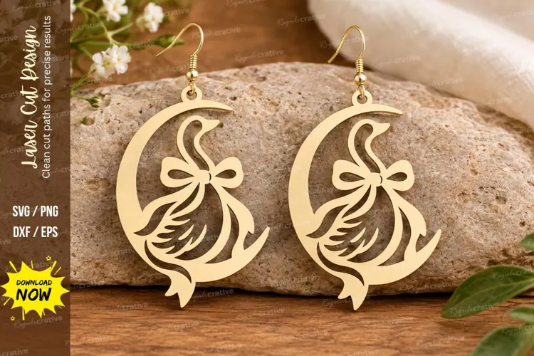 Crescent Floral Earrings Laser Cut SVG File crescent earring