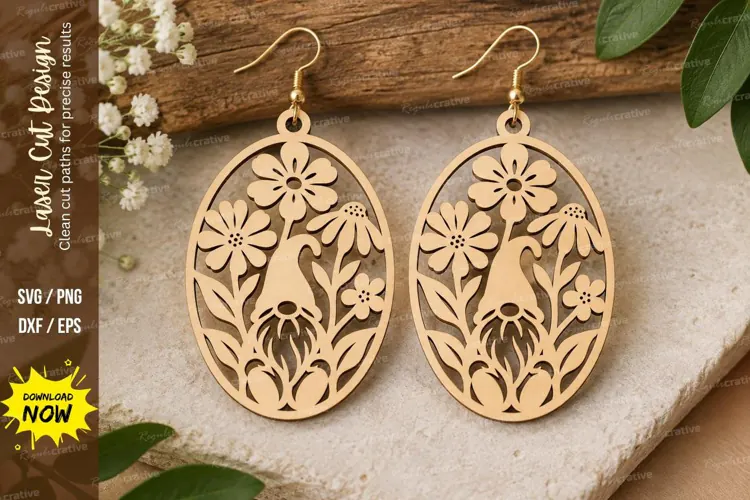 Floral Fairy Oval Earrings Laser Cut SVG File fairy earrings