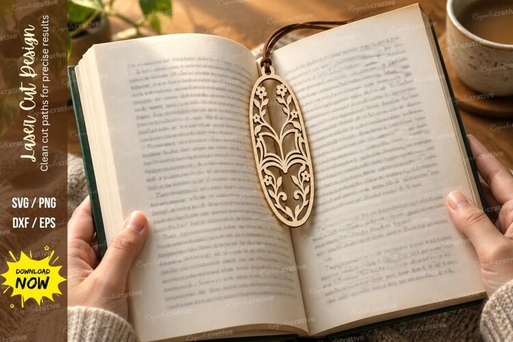 Oval Botanical Bookmark Laser Cut SVG File oval bookmark svg example image 1
