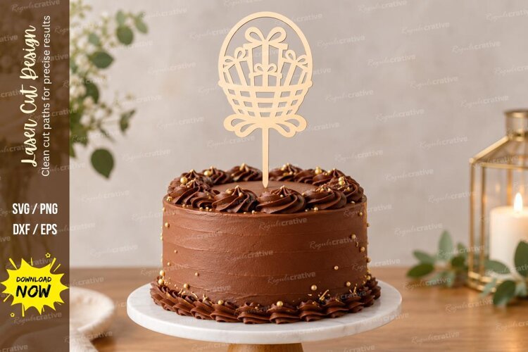 Floral Basket Cake Topper Laser Cut SVG File floral cake top example image 1