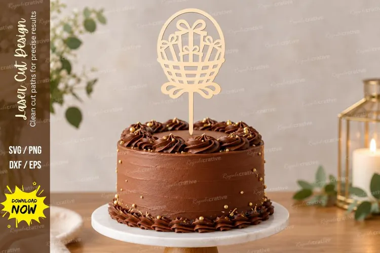 Floral Basket Cake Topper Laser Cut SVG File floral cake top
