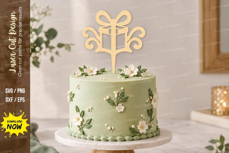 Gift Bow Cake Topper Laser Cut SVG File gift cake topper example image 1